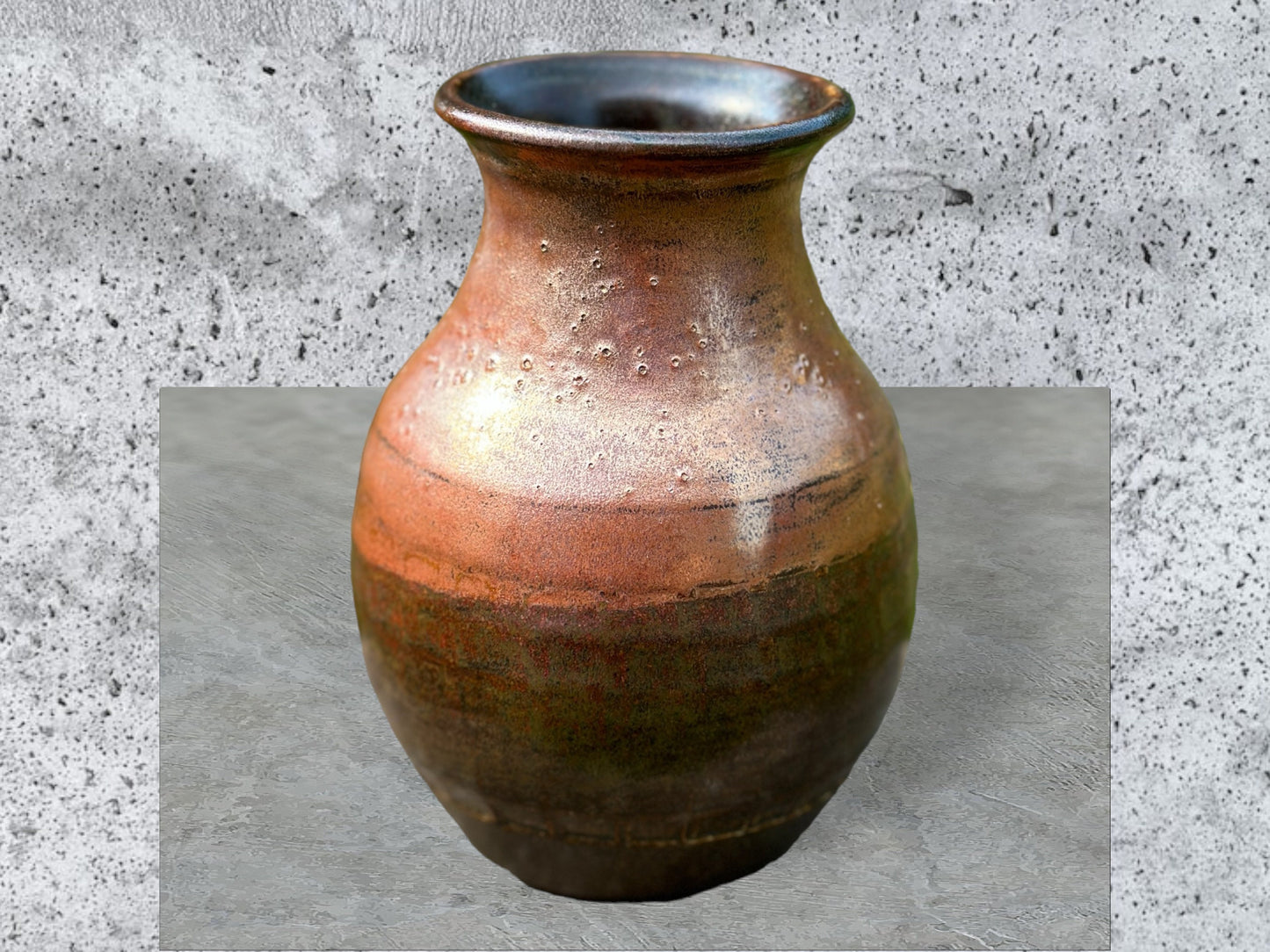 Handmade Pottery Vase featuring a black and copper design