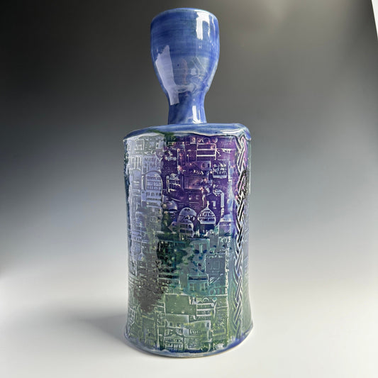 Handmade Pottery Vase featuring a multicolor surface decoration