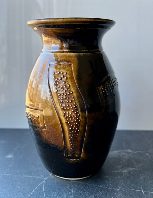 Large Ceramic Pottery Vase featuring a raised dot pattern and carving