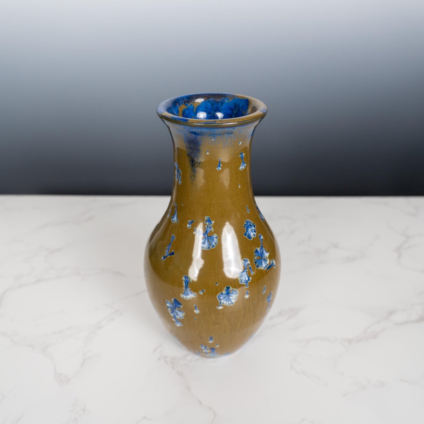 Blue Ceramic Pottery Vase with Aurora Borealis Crystal Glaze