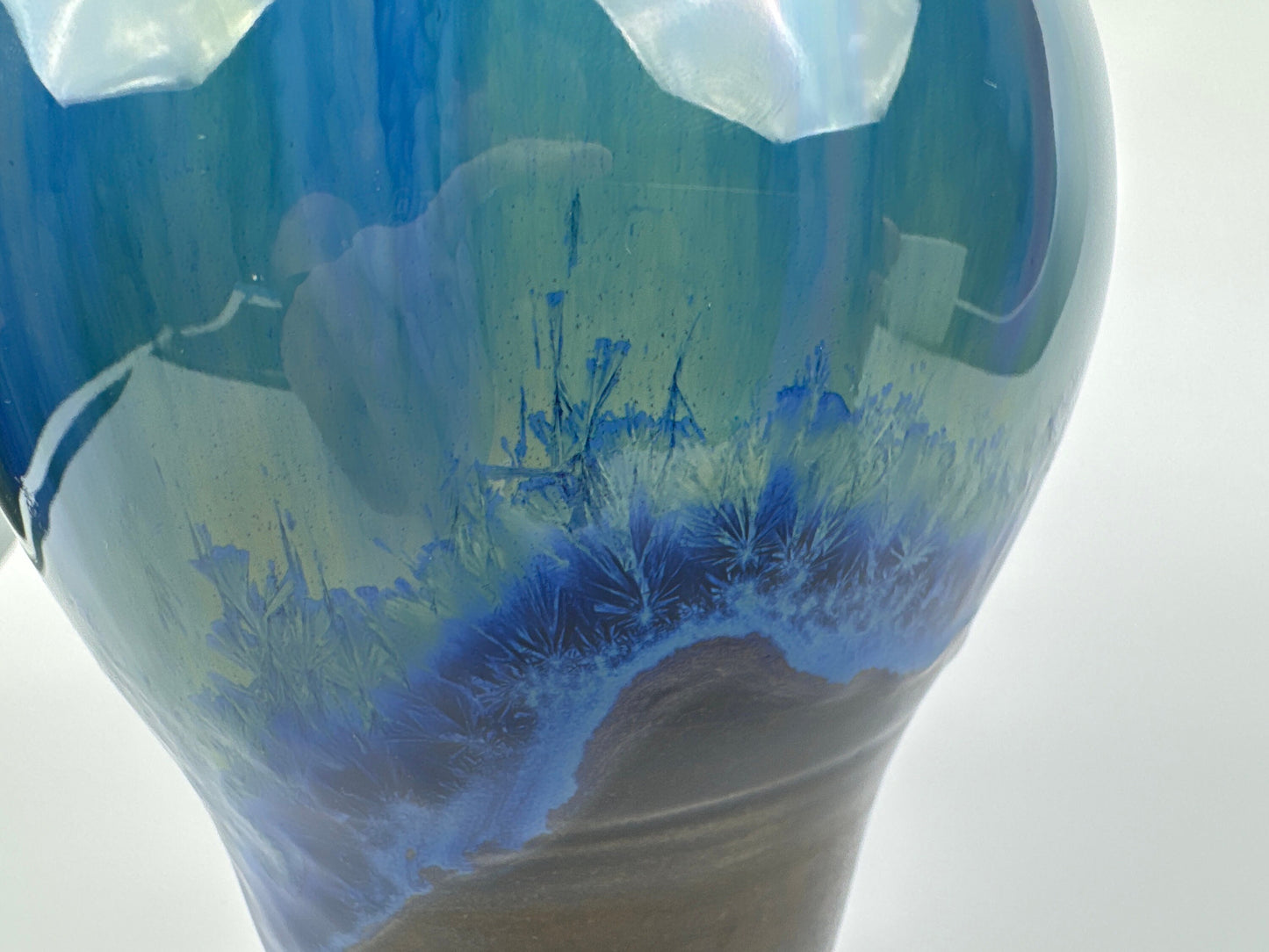 Blue Ceramic Pottery Vase with Aurora Borealis Crystal Glaze