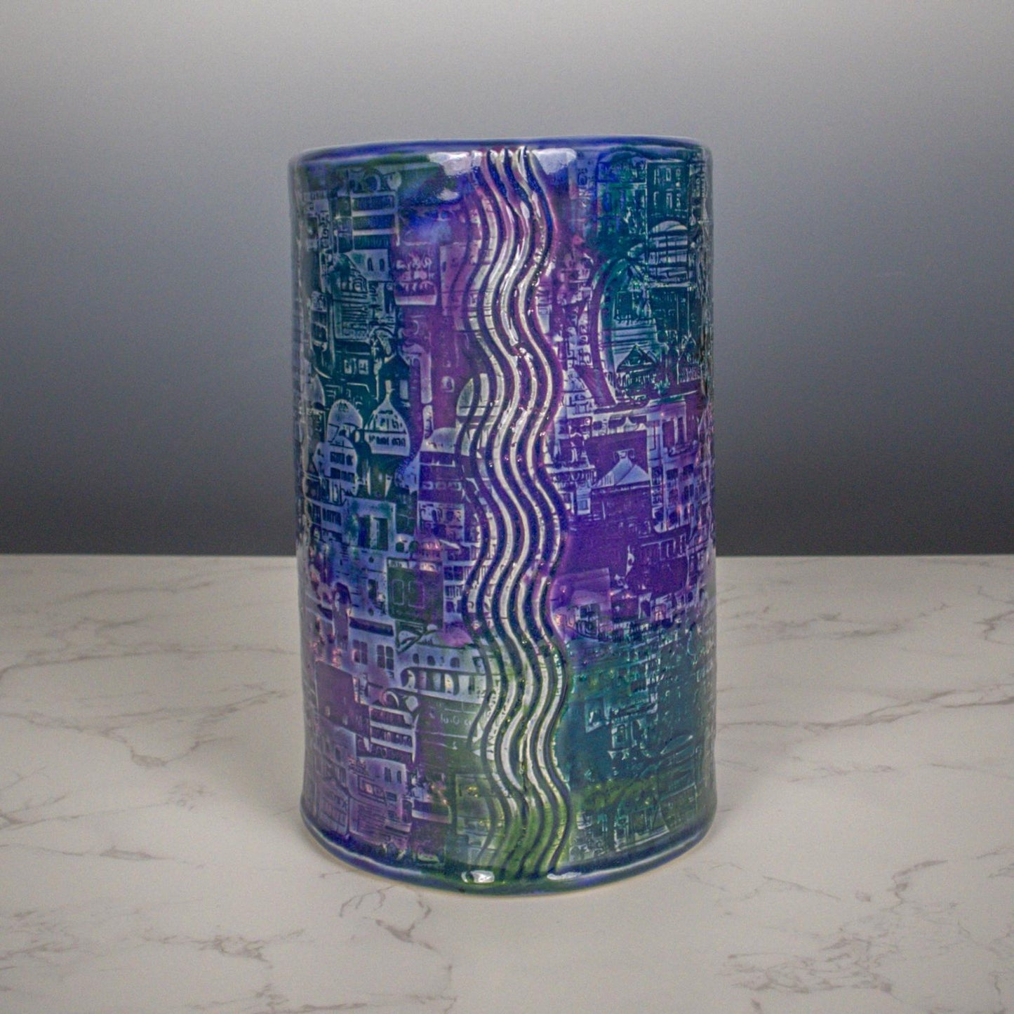 Handbuilt Textured Ceramic Vase – Slab-Built Stoneware with Organic Glaze