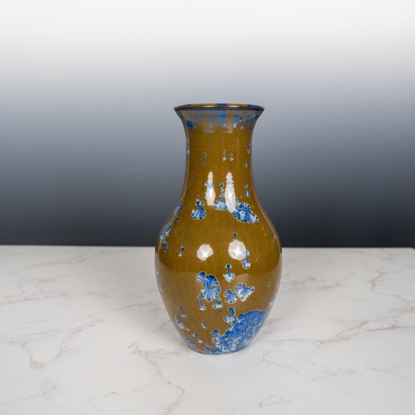 Blue Ceramic Pottery Vase with Aurora Borealis Crystal Glaze