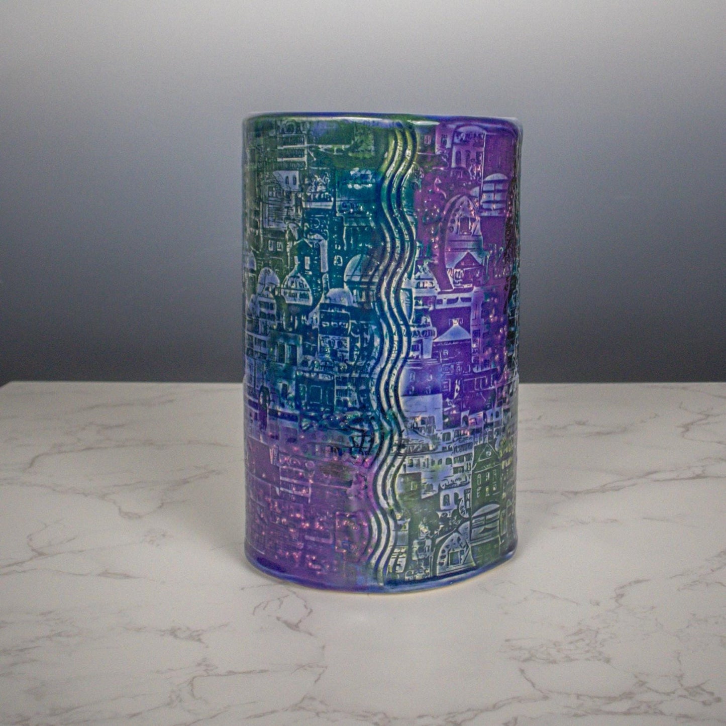 Handbuilt Textured Ceramic Vase – Slab-Built Stoneware with Organic Glaze