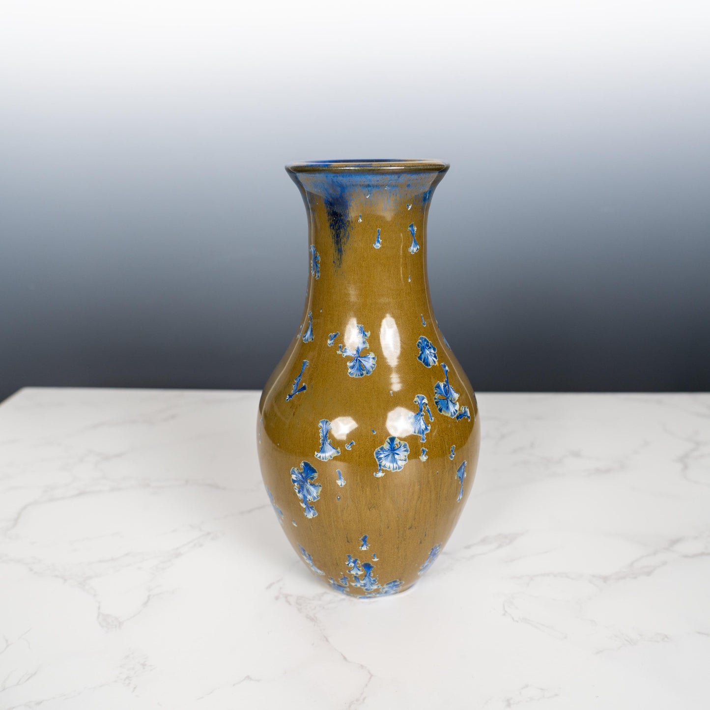 Blue Ceramic Pottery Vase with Aurora Borealis Crystal Glaze