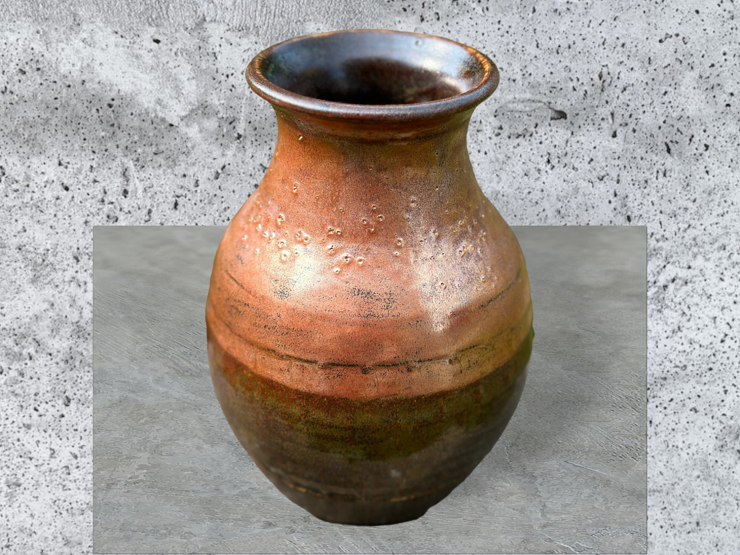 Handmade Pottery Vase featuring a black and copper design