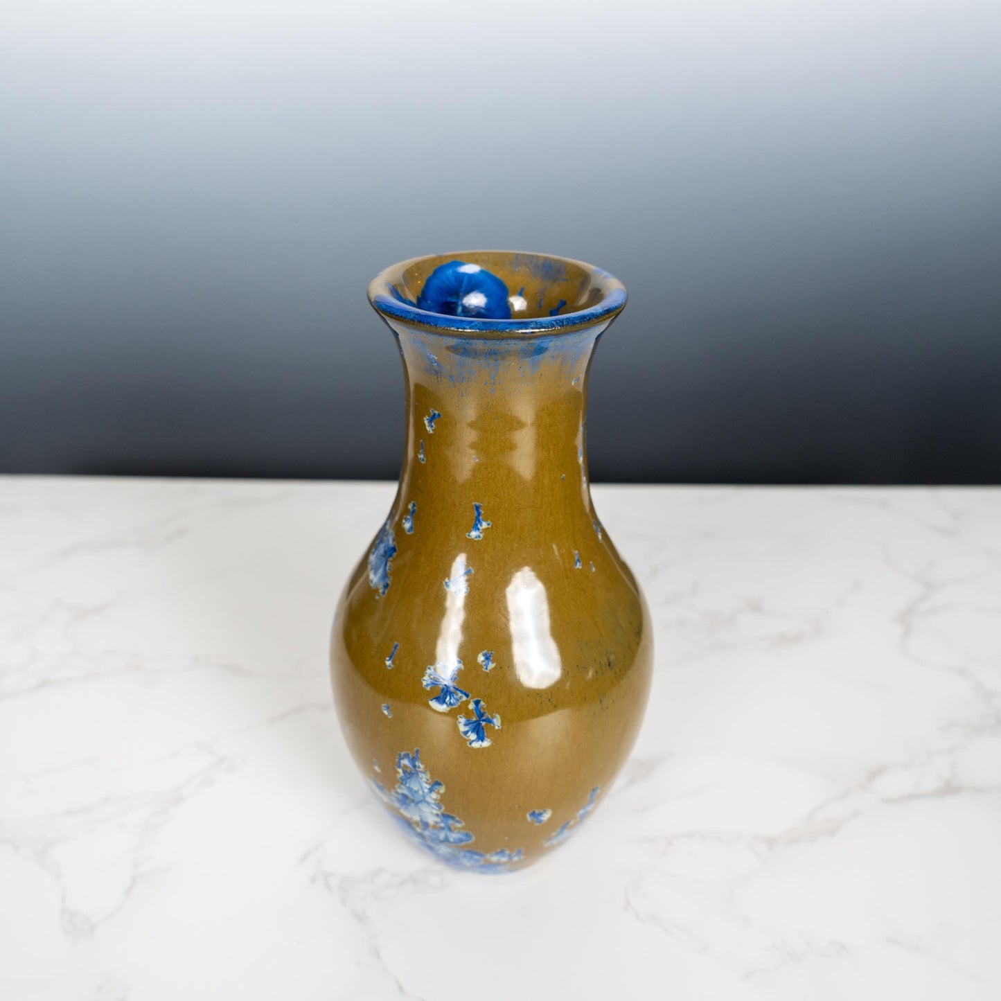 Blue Ceramic Pottery Vase with Aurora Borealis Crystal Glaze