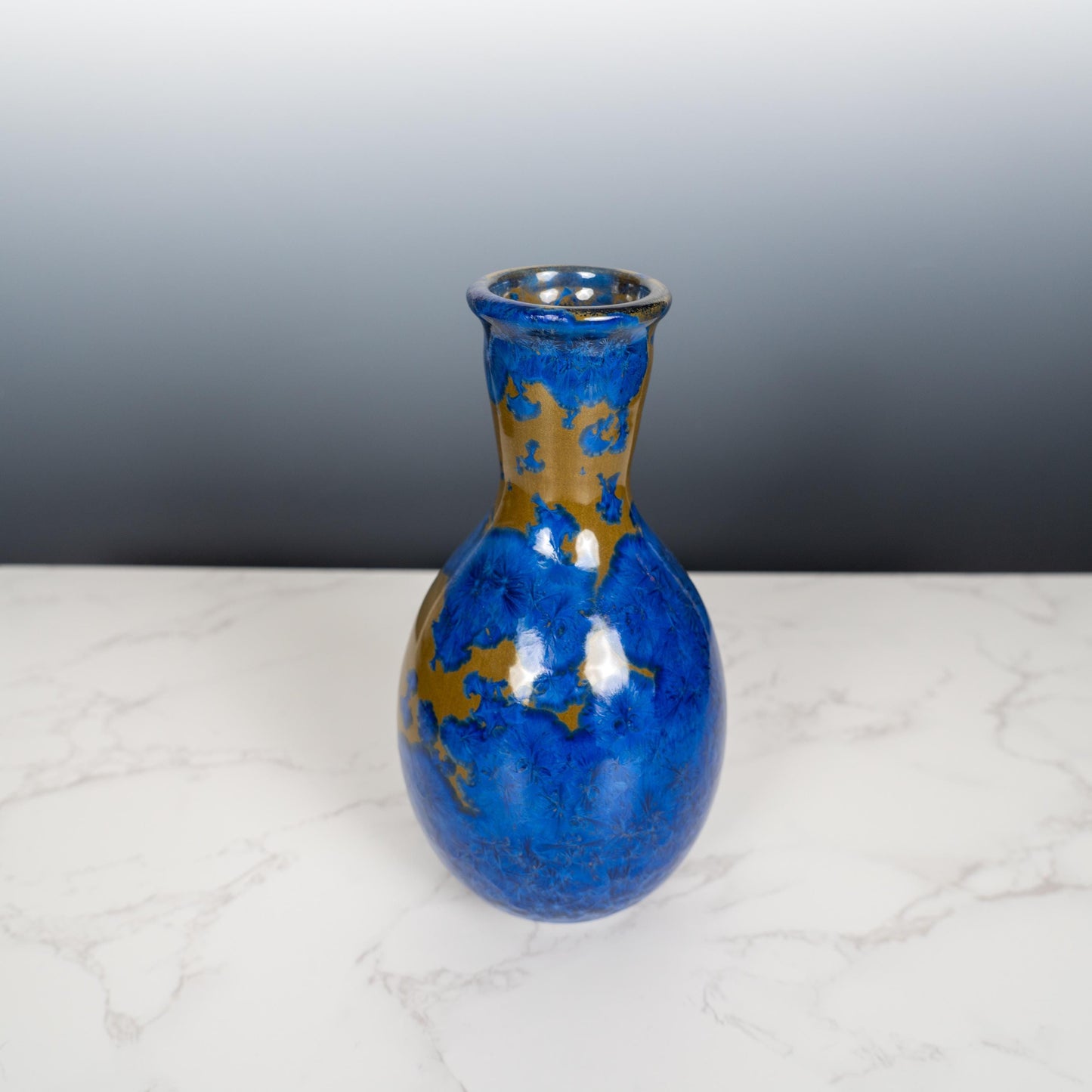 Blue Ceramic Pottery Vase with Aurora Borealis Crystal Glaze