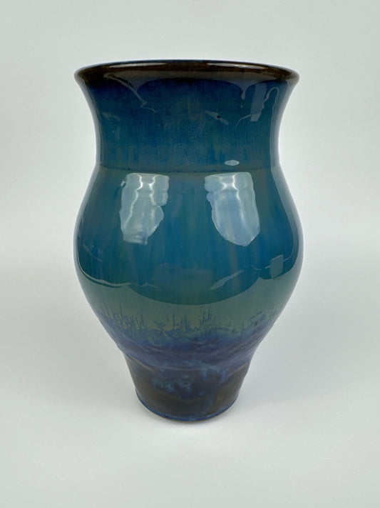 Blue Ceramic Pottery Vase with Aurora Borealis Crystal Glaze