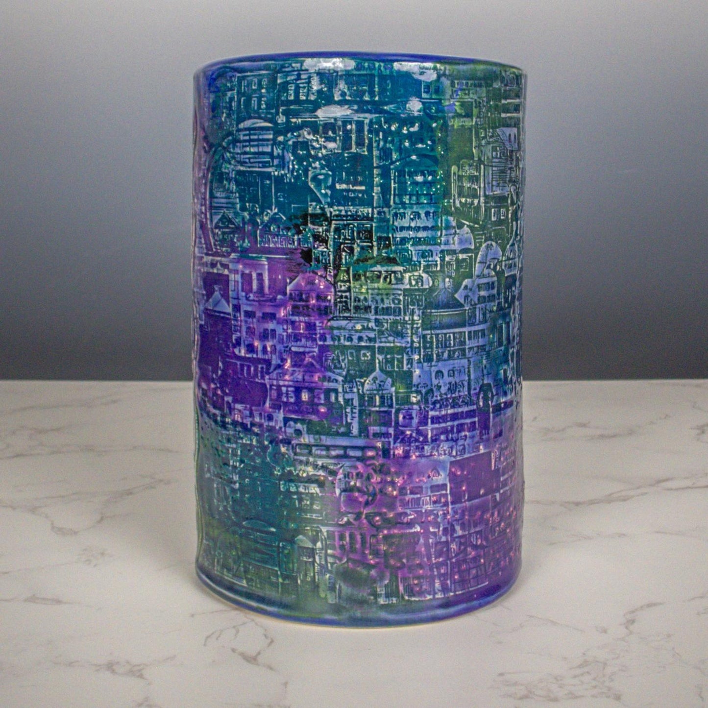Handbuilt Textured Ceramic Vase – Slab-Built Stoneware with Organic Glaze