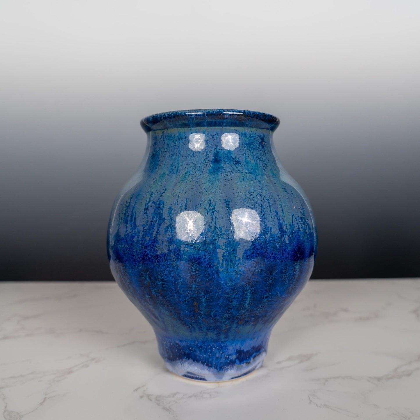 Blue Ceramic Pottery Vase with Aurora Borealis Crystal Glaze