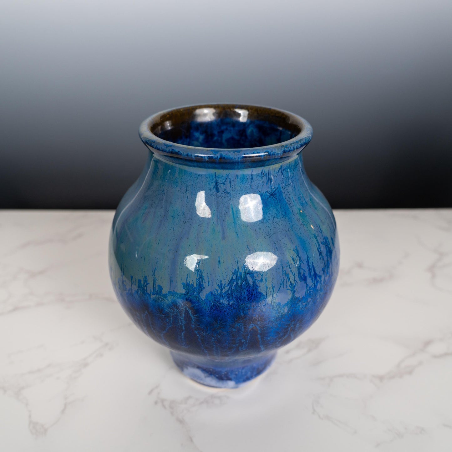 Blue Ceramic Pottery Vase with Aurora Borealis Crystal Glaze