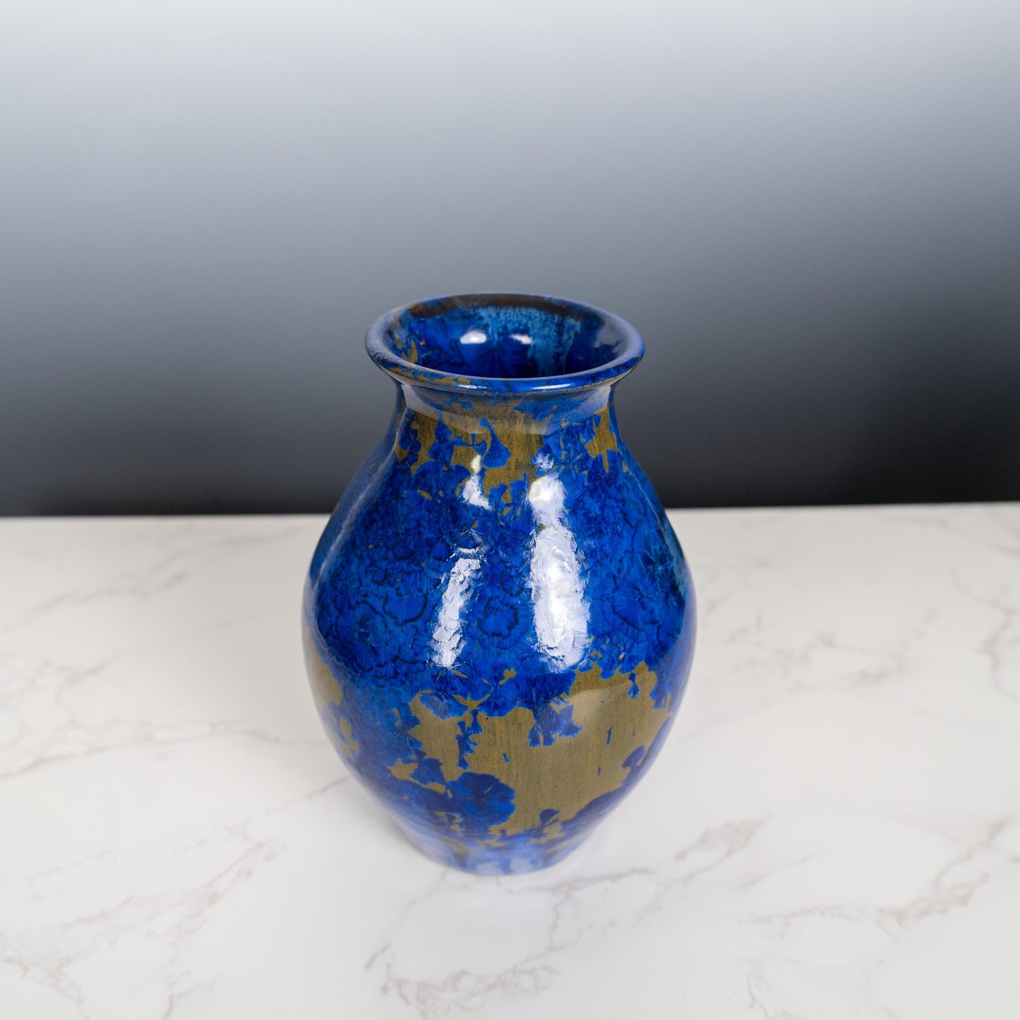 Blue Ceramic Pottery Vase with Aurora Borealis Crystal Glaze