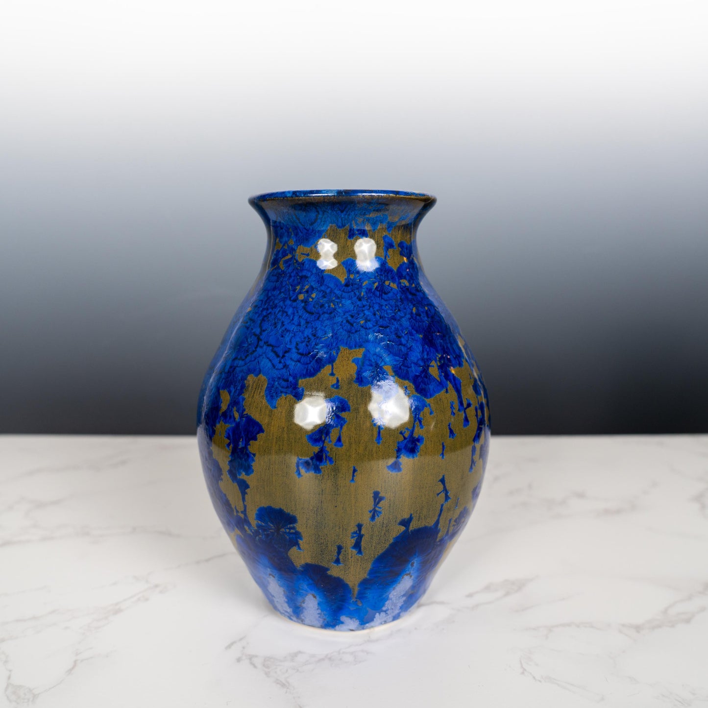 Blue Ceramic Pottery Vase with Aurora Borealis Crystal Glaze