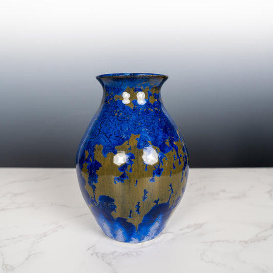 Blue Ceramic Pottery Vase with Aurora Borealis Crystal Glaze