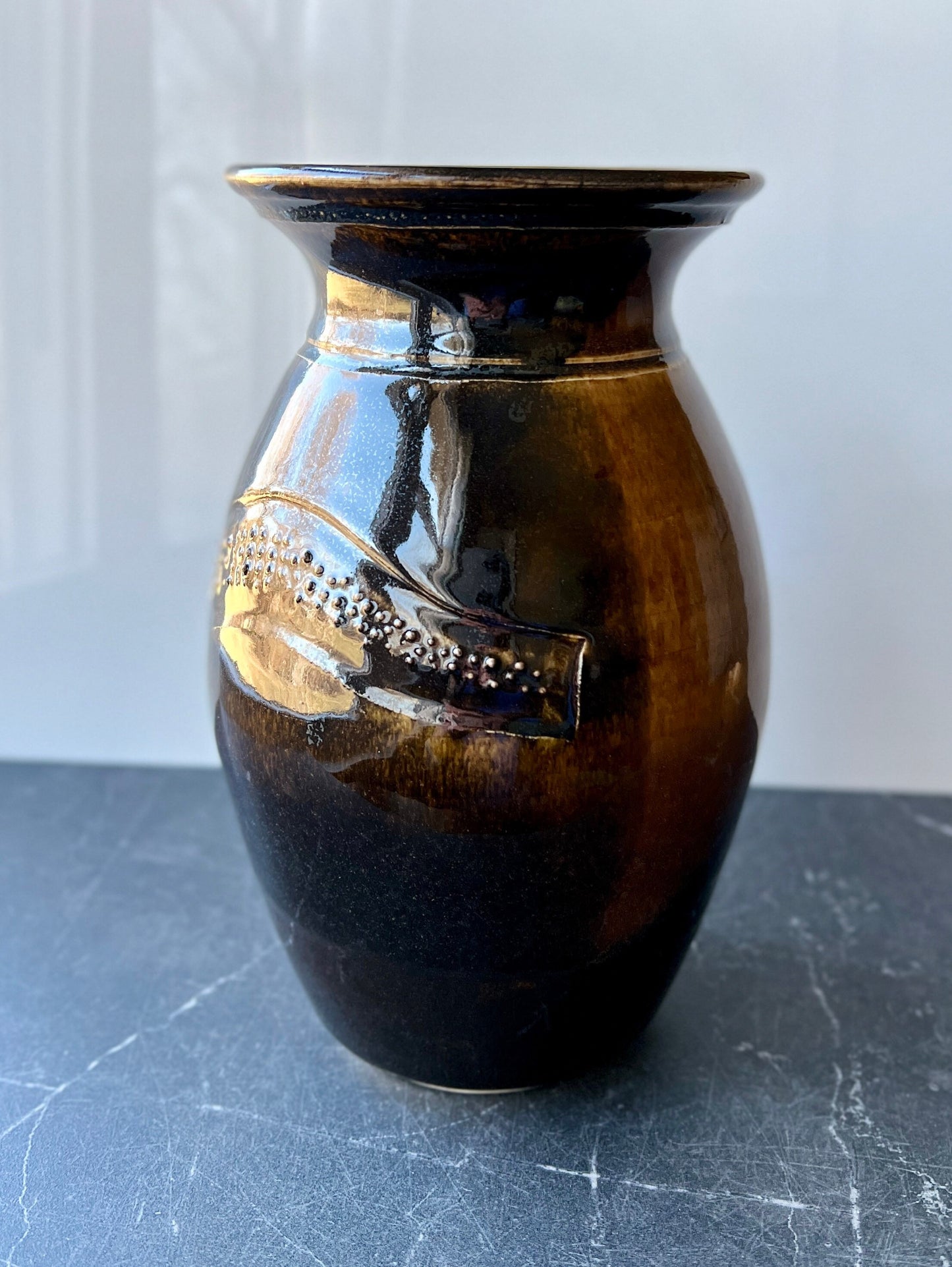 Large Ceramic Pottery Vase featuring a raised dot pattern and carving