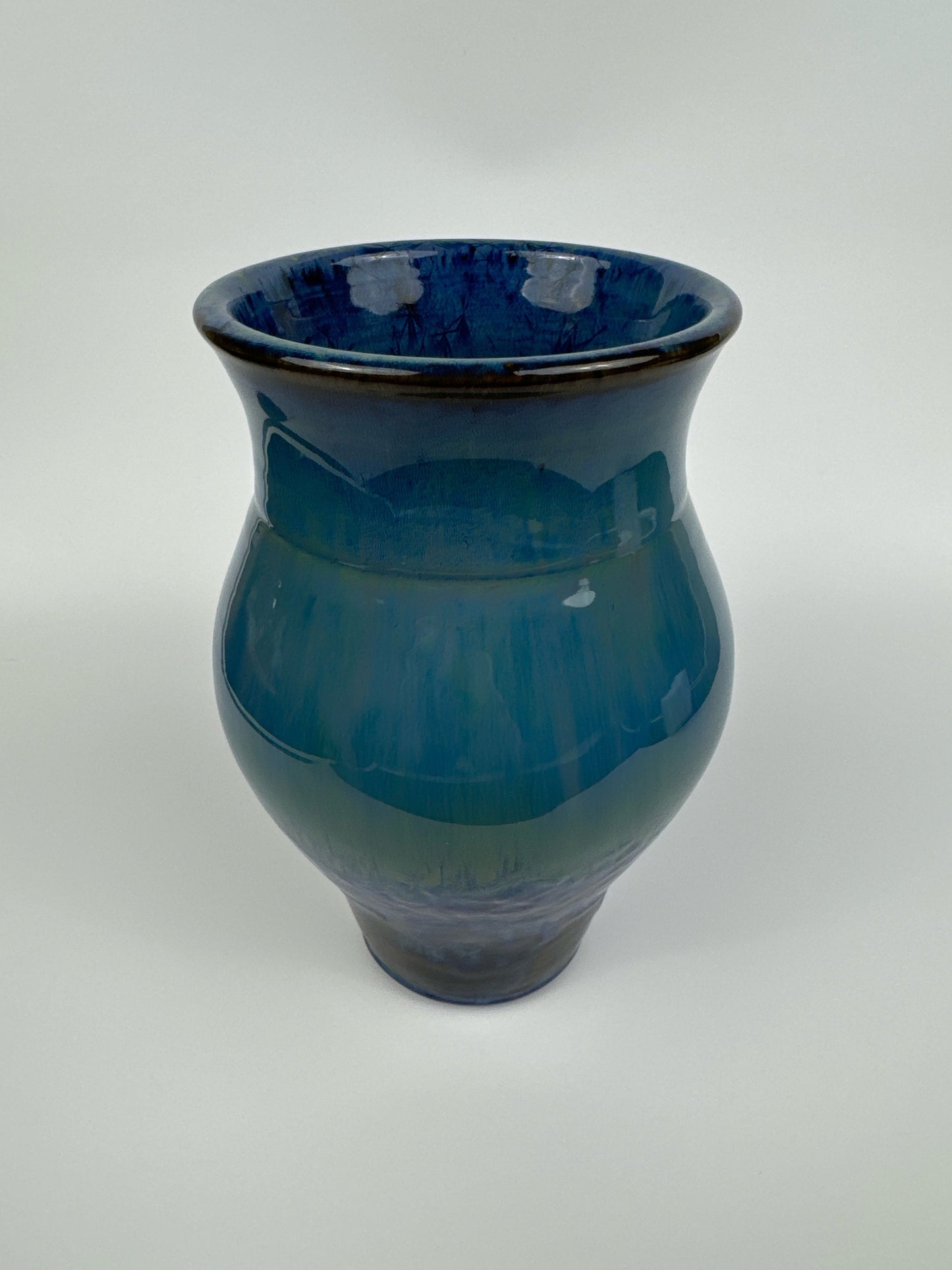 Blue Ceramic Pottery Vase with Aurora Borealis Crystal Glaze