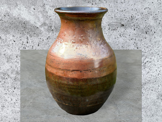 Handmade Pottery Vase featuring a black and copper design