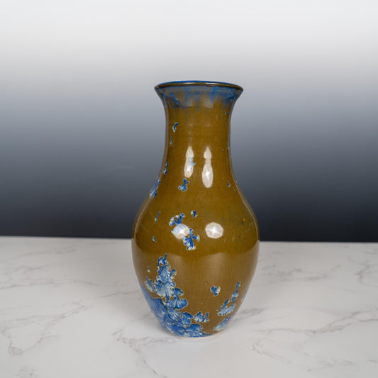 Blue Ceramic Pottery Vase with Aurora Borealis Crystal Glaze
