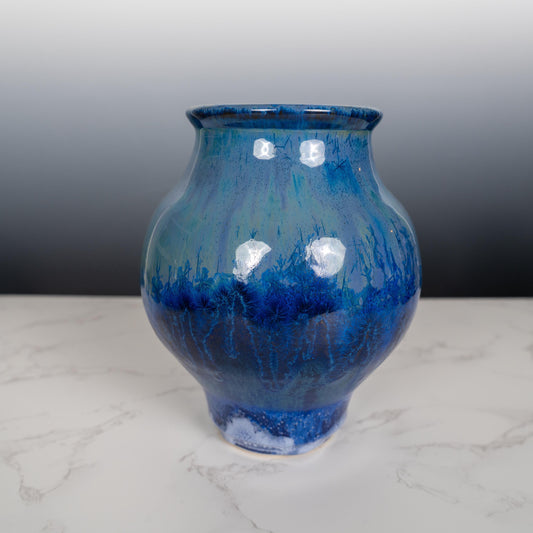 Blue Ceramic Pottery Vase with Aurora Borealis Crystal Glaze