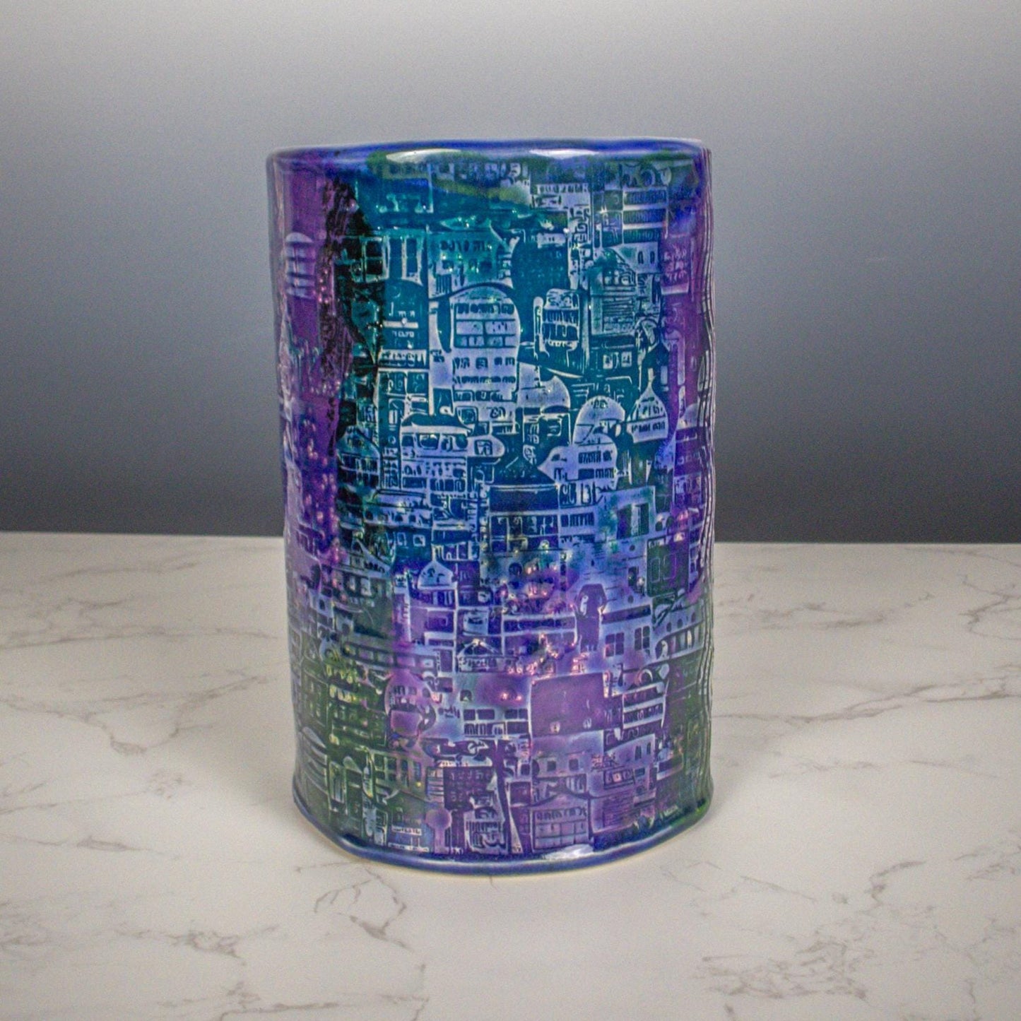 Handbuilt Textured Ceramic Vase – Slab-Built Stoneware with Organic Glaze