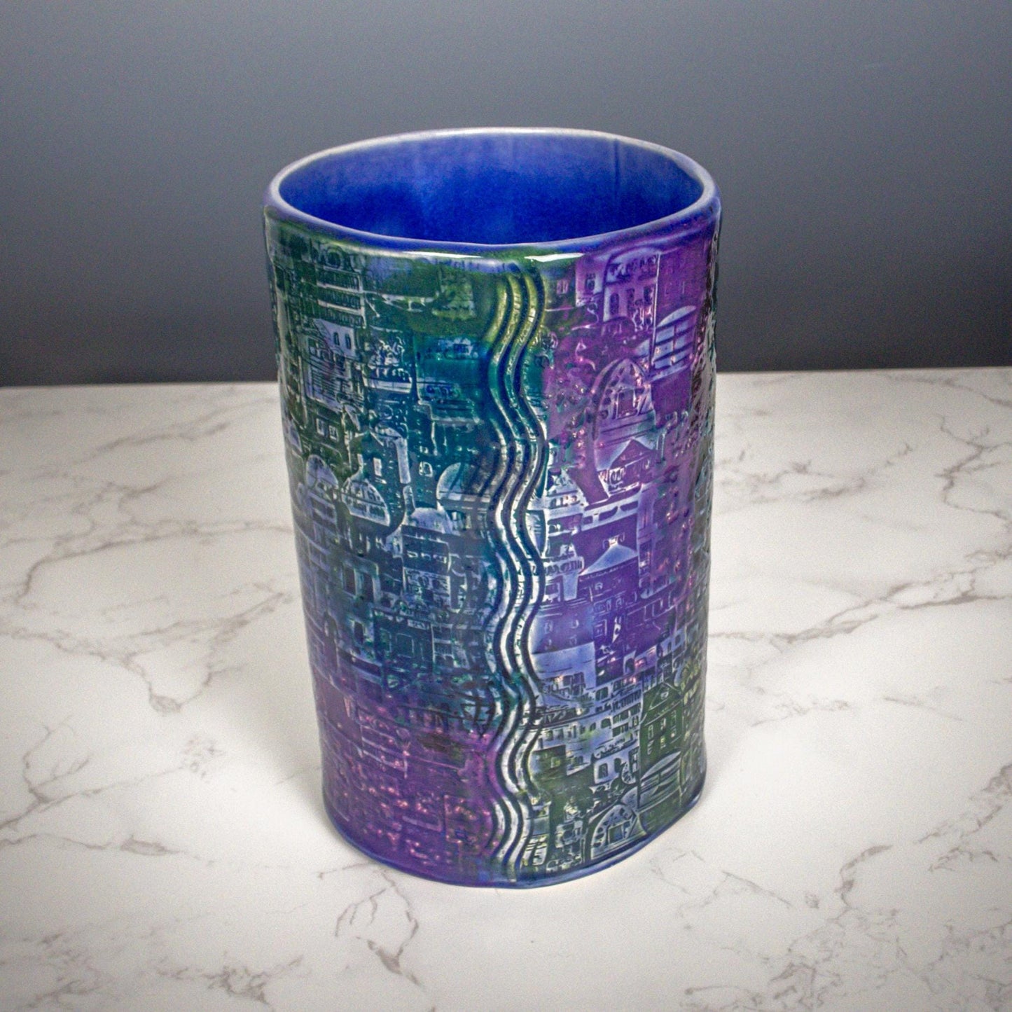 Handbuilt Textured Ceramic Vase – Slab-Built Stoneware with Organic Glaze