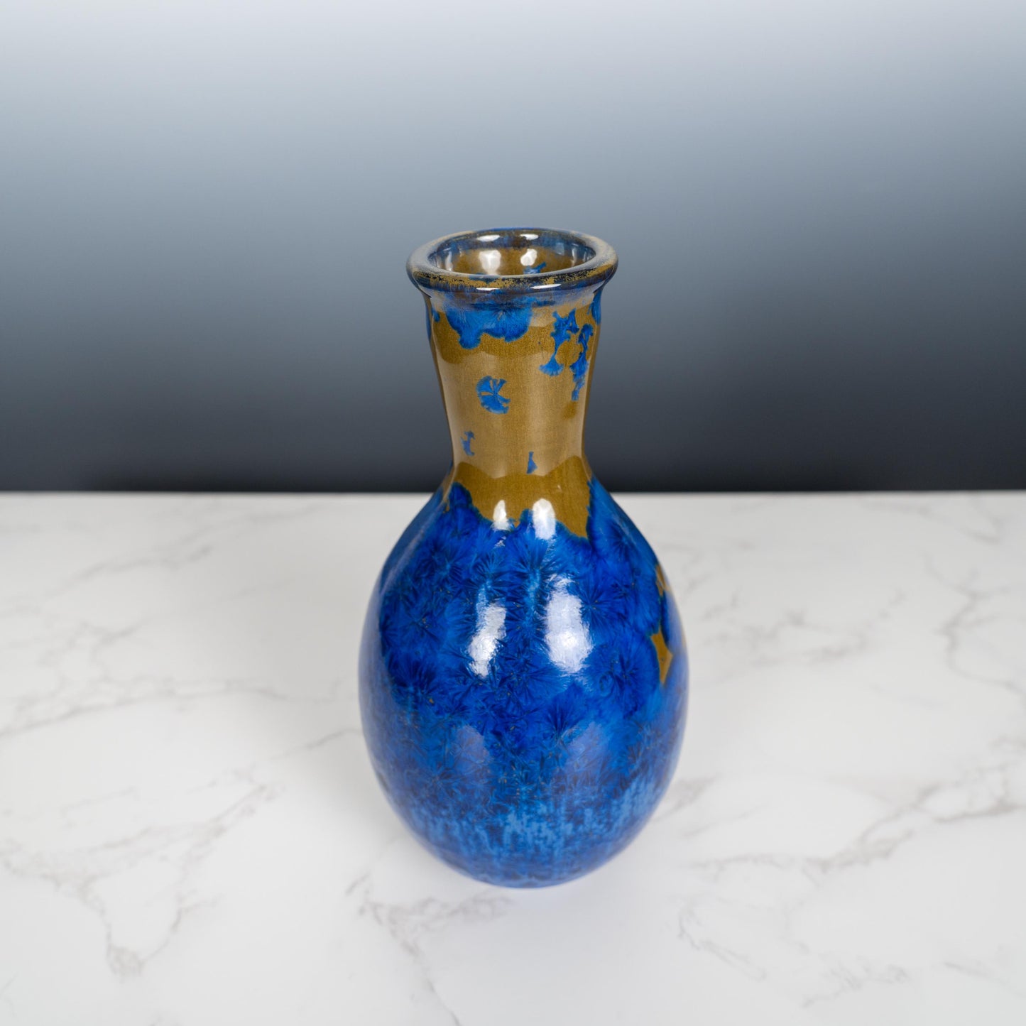 Blue Ceramic Pottery Vase with Aurora Borealis Crystal Glaze