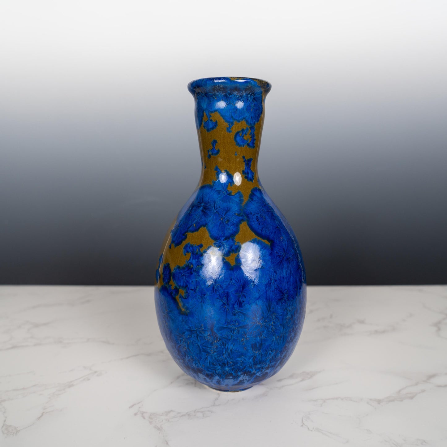 Blue Ceramic Pottery Vase with Aurora Borealis Crystal Glaze