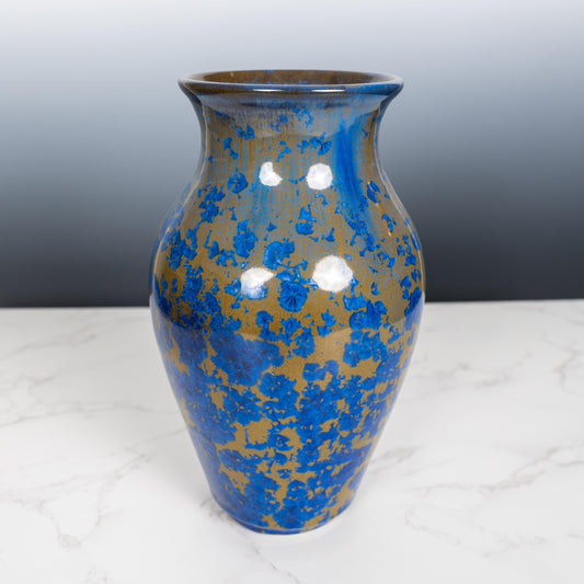 Handmade Crystalline Glaze Vase – One-of-a-Kind Blue & Gold Ceramic Art