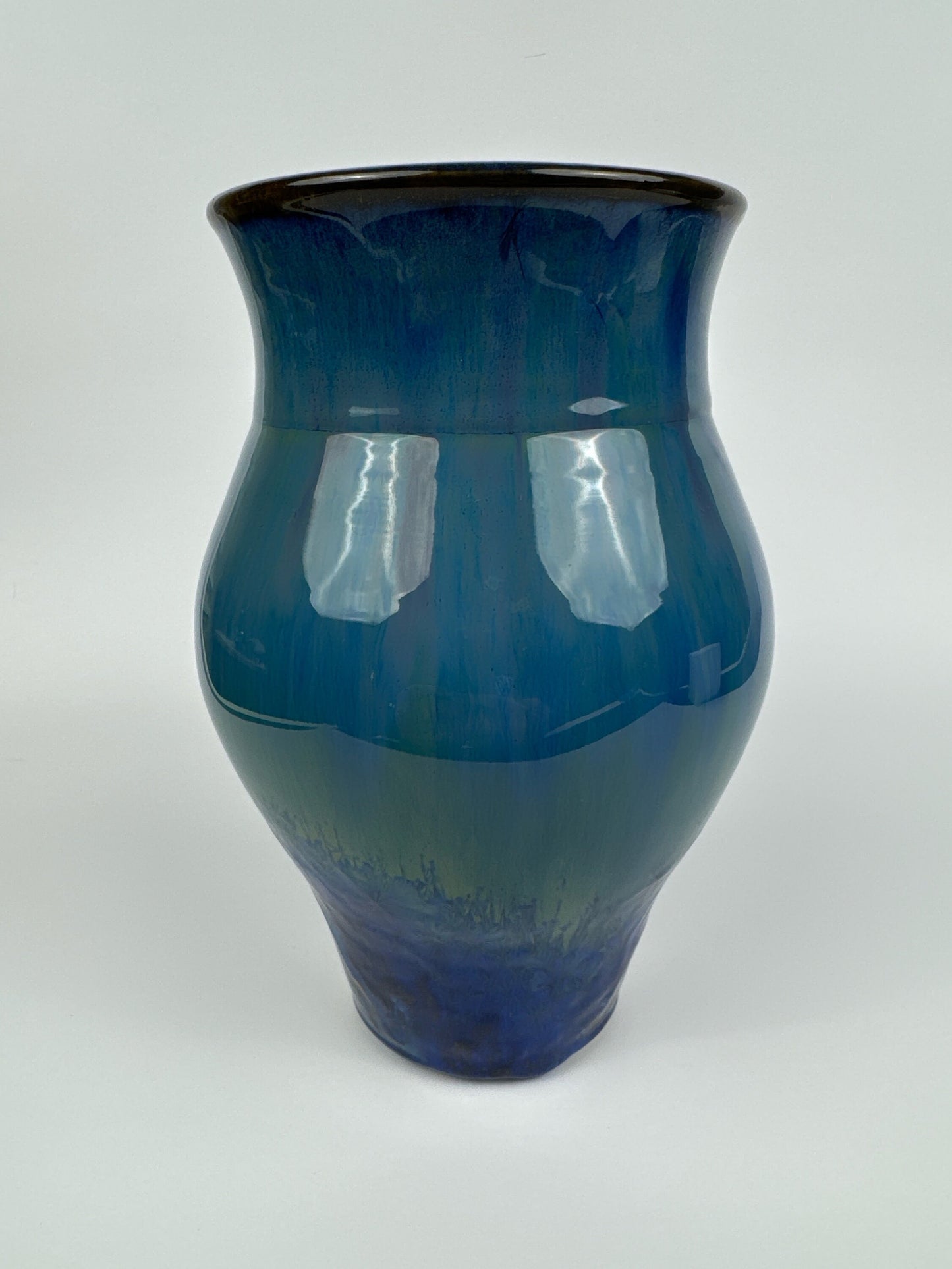 Blue Ceramic Pottery Vase with Aurora Borealis Crystal Glaze