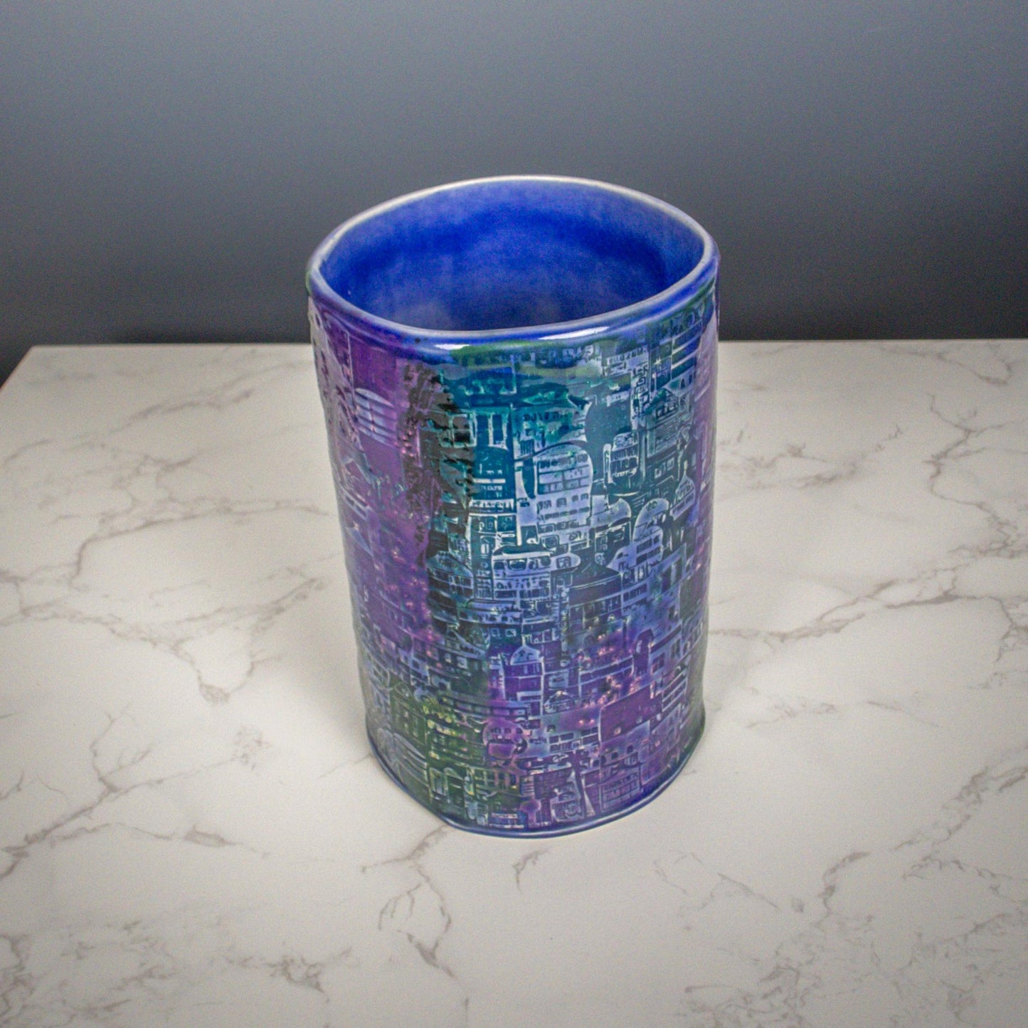 Handbuilt Textured Ceramic Vase – Slab-Built Stoneware with Organic Glaze