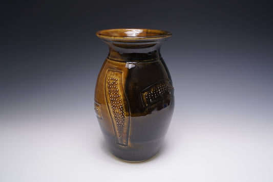 Large Ceramic Pottery Vase featuring a raised dot pattern and carving
