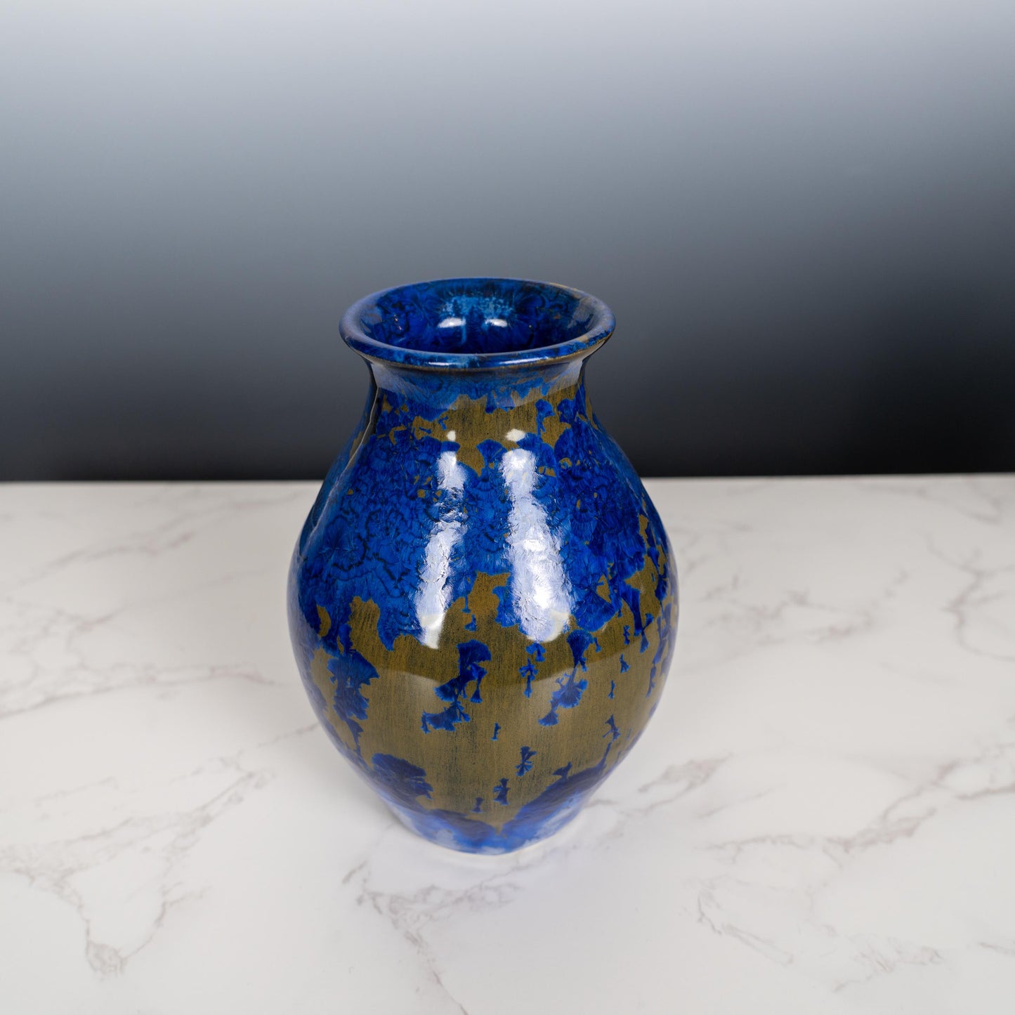 Blue Ceramic Pottery Vase with Aurora Borealis Crystal Glaze