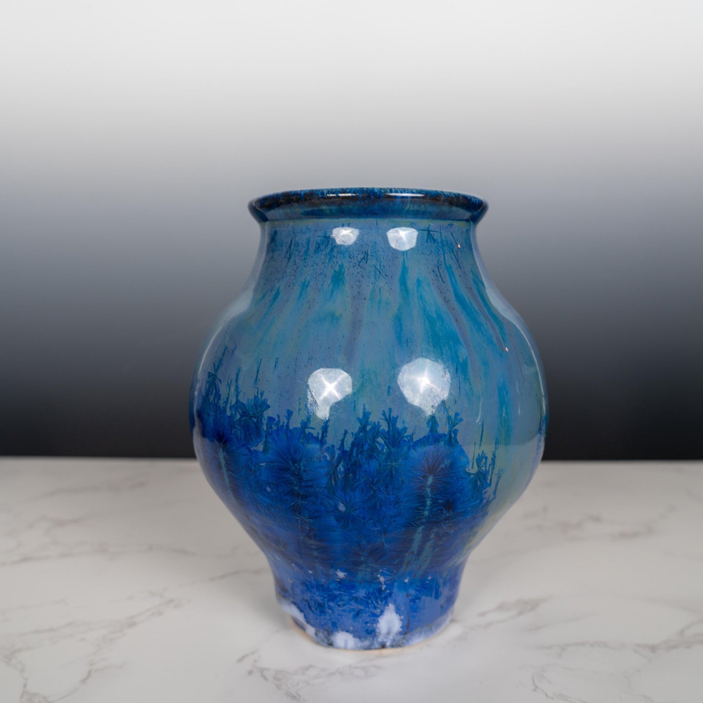 Blue Ceramic Pottery Vase with Aurora Borealis Crystal Glaze
