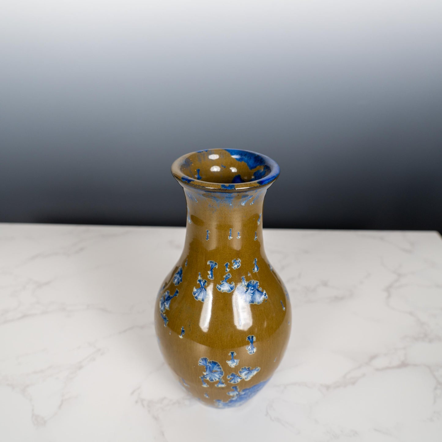 Blue Ceramic Pottery Vase with Aurora Borealis Crystal Glaze