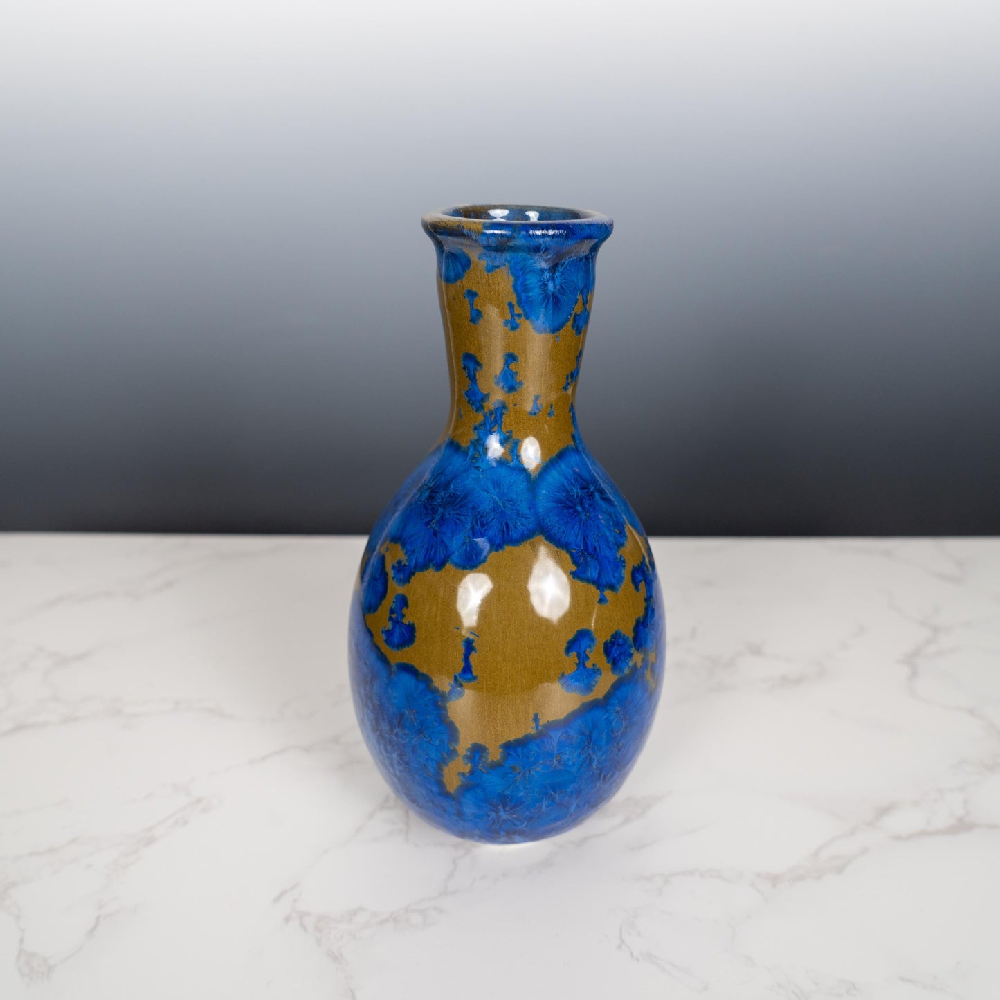 Blue Ceramic Pottery Vase with Aurora Borealis Crystal Glaze