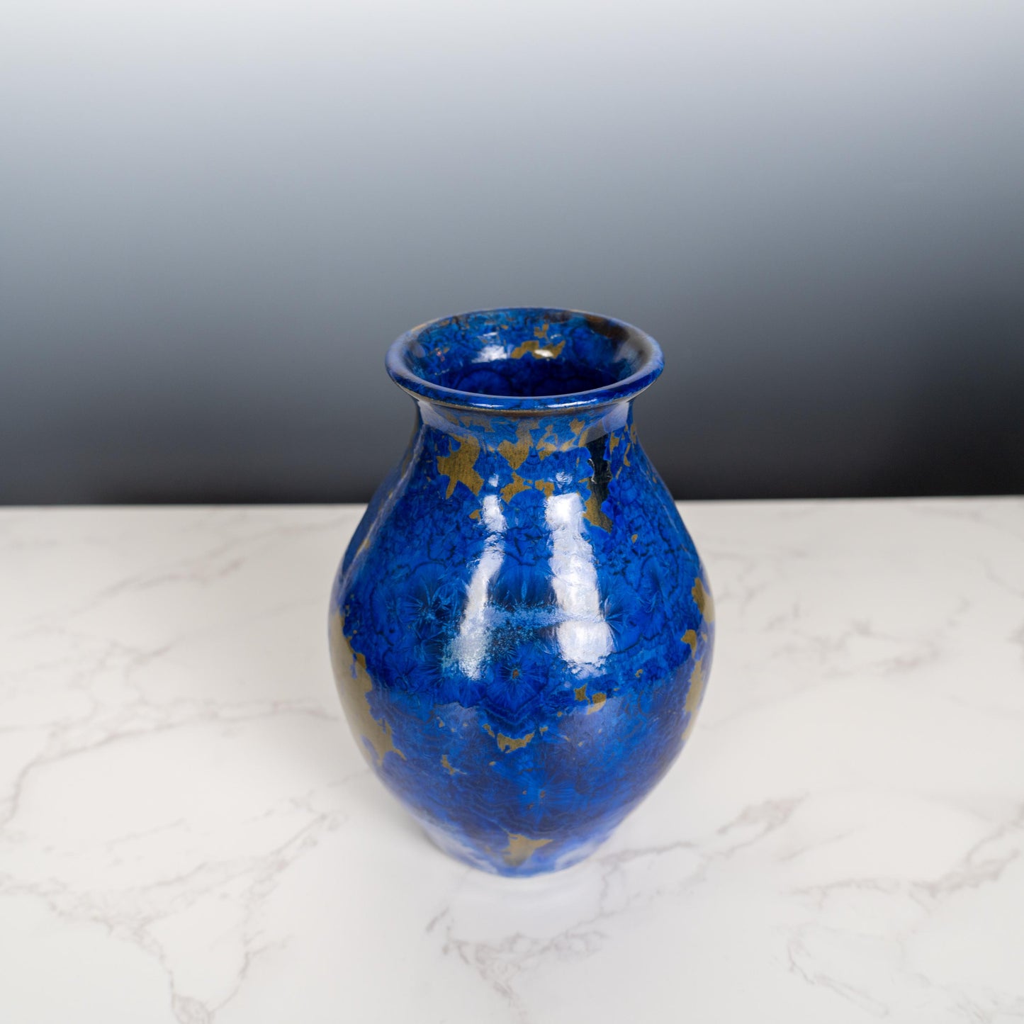 Blue Ceramic Pottery Vase with Aurora Borealis Crystal Glaze