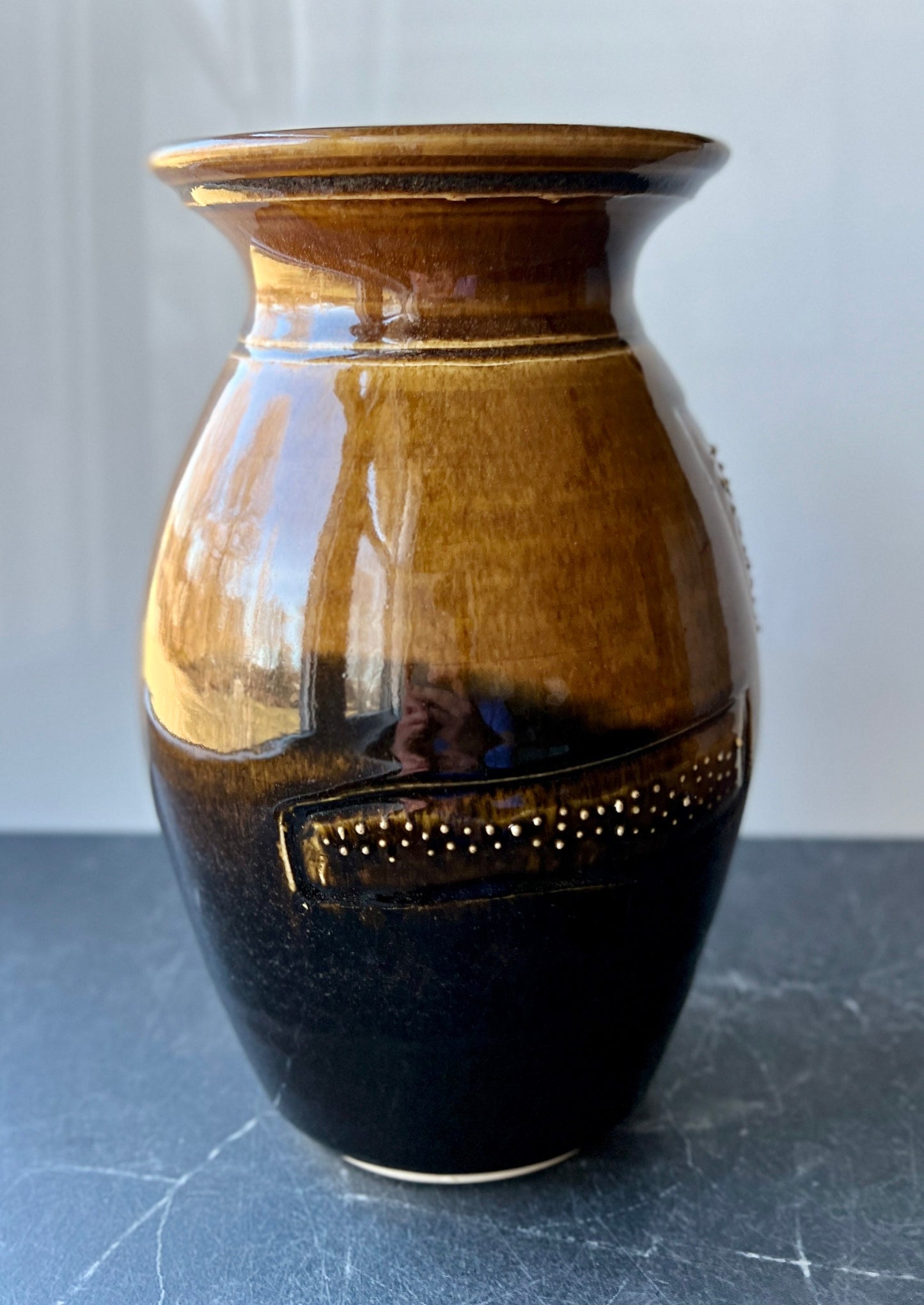 Large Ceramic Pottery Vase featuring a raised dot pattern and carving