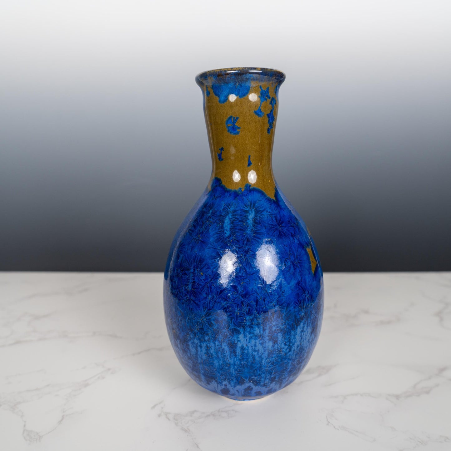 Blue Ceramic Pottery Vase with Aurora Borealis Crystal Glaze