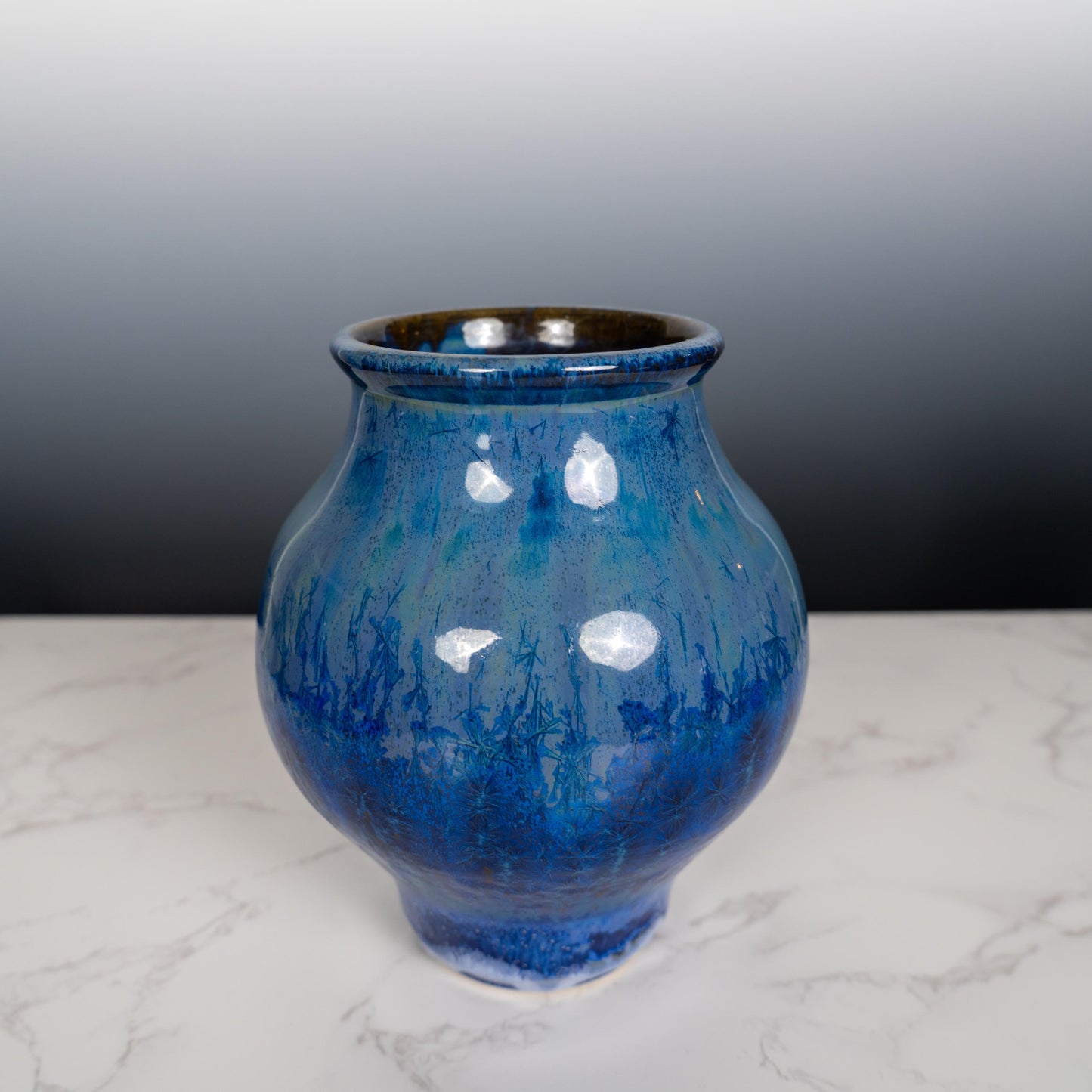 Blue Ceramic Pottery Vase with Aurora Borealis Crystal Glaze