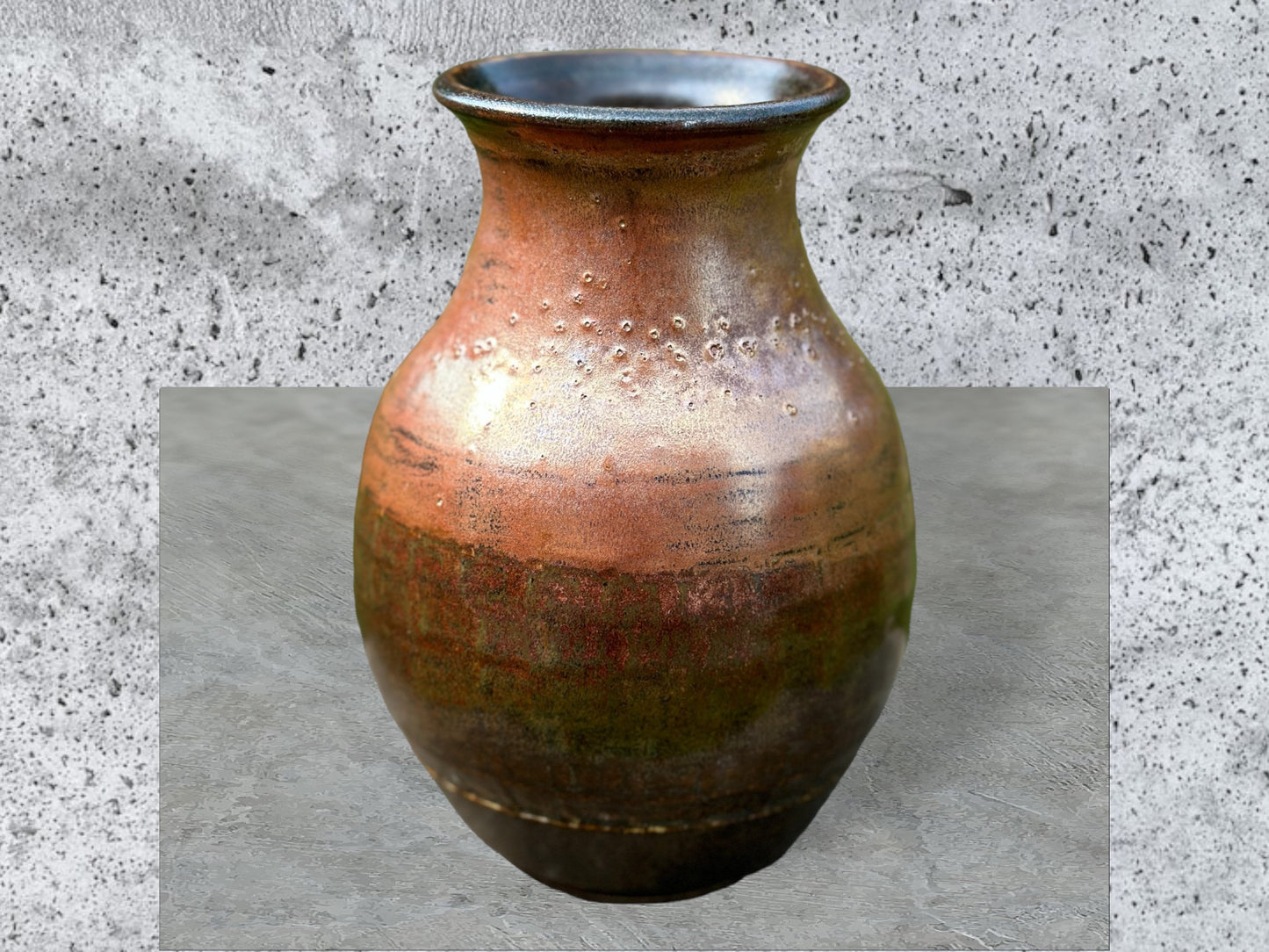 Handmade Pottery Vase featuring a black and copper design