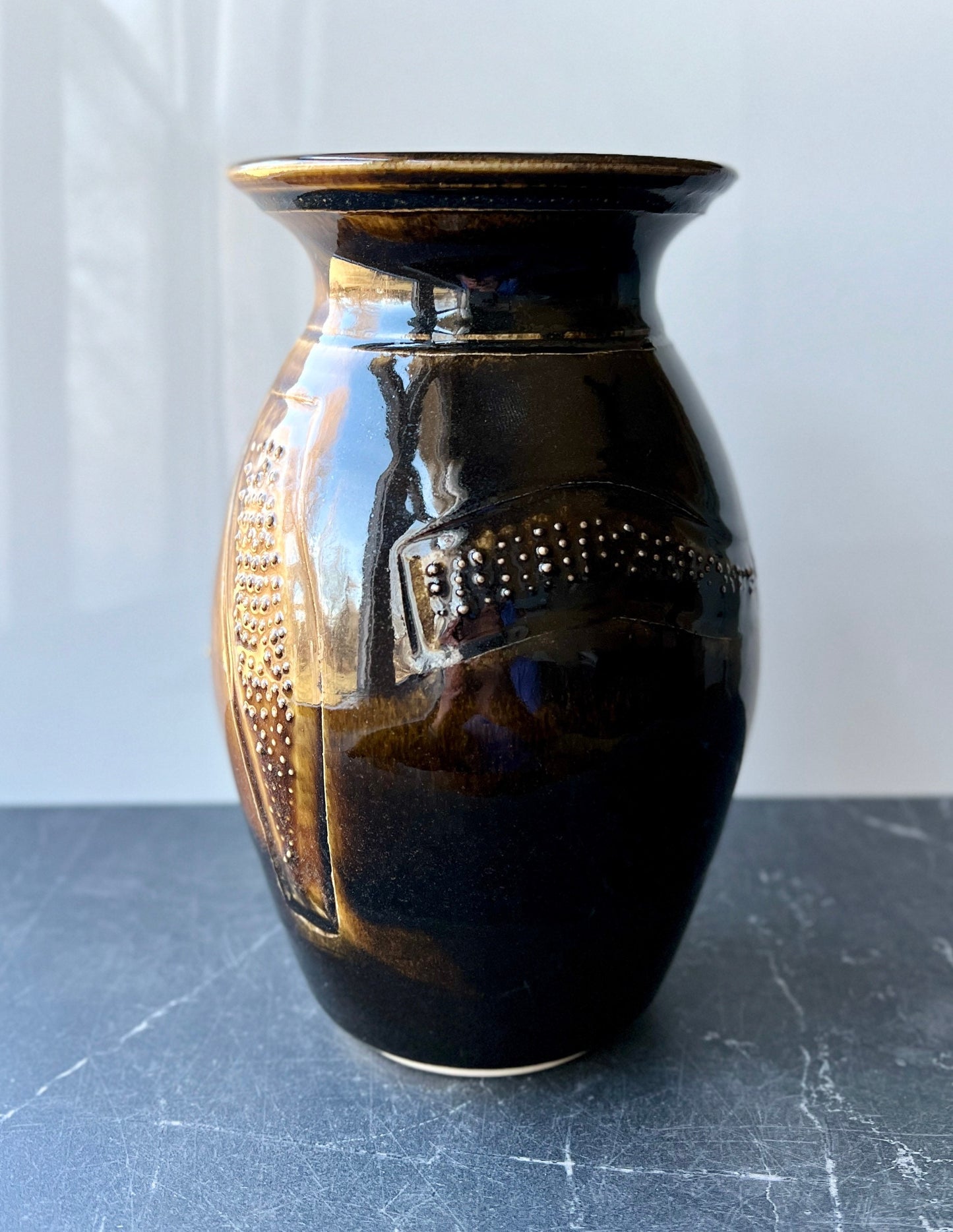 Large Ceramic Pottery Vase featuring a raised dot pattern and carving