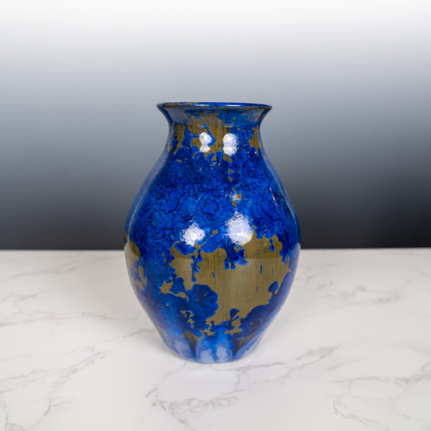 Blue Ceramic Pottery Vase with Aurora Borealis Crystal Glaze