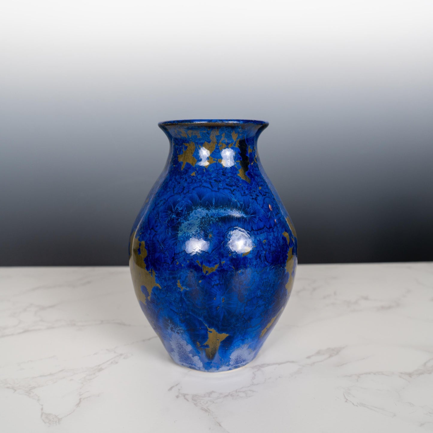 Blue Ceramic Pottery Vase with Aurora Borealis Crystal Glaze