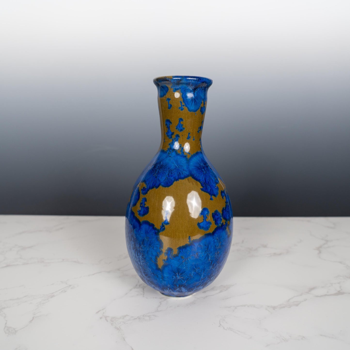 Blue Ceramic Pottery Vase with Aurora Borealis Crystal Glaze
