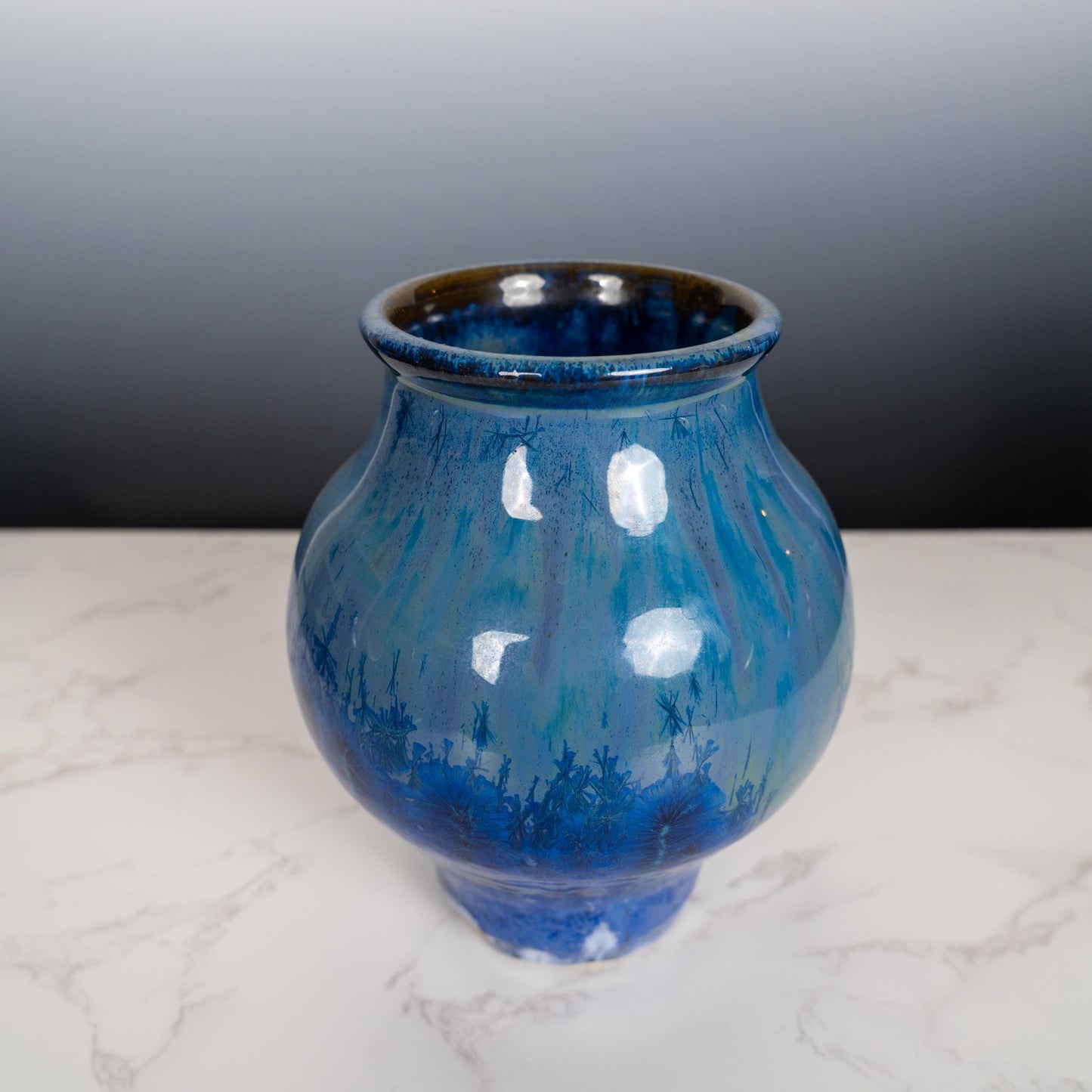 Blue Ceramic Pottery Vase with Aurora Borealis Crystal Glaze